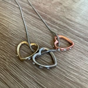 Silver, Gold, & Rose Gold-Tone Hearts Necklace